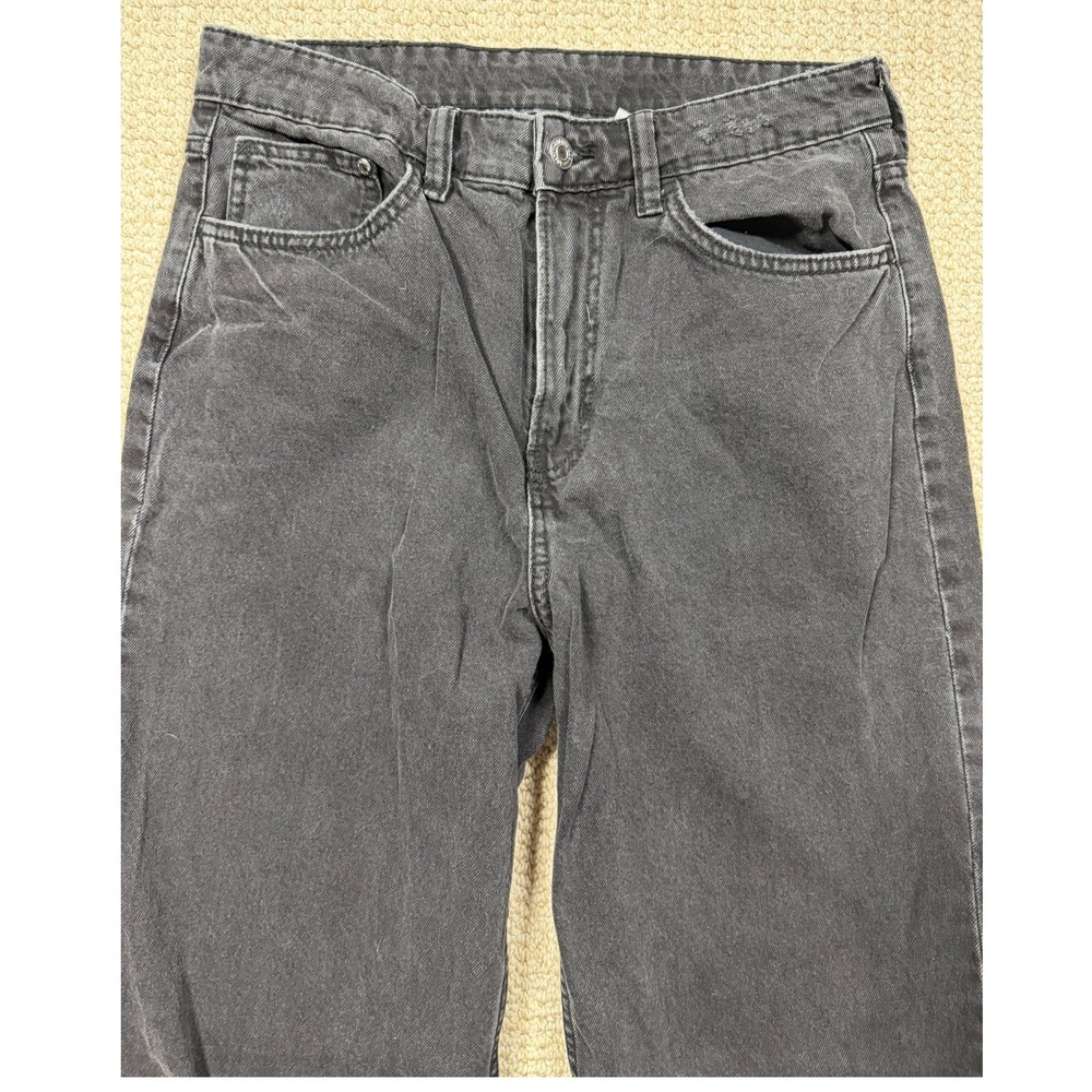 & Denim Jeans Womens 10 Black Ultra High Waist Wide Leg Streetwear Zip Fly‎